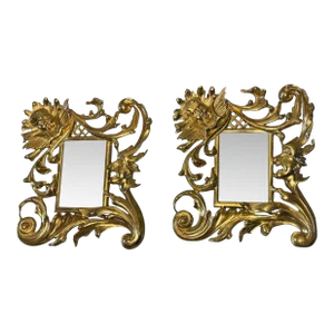 Pair of Antique Gilt Bronze Mirror or Picture Frames Figural Cupid & Animal Head