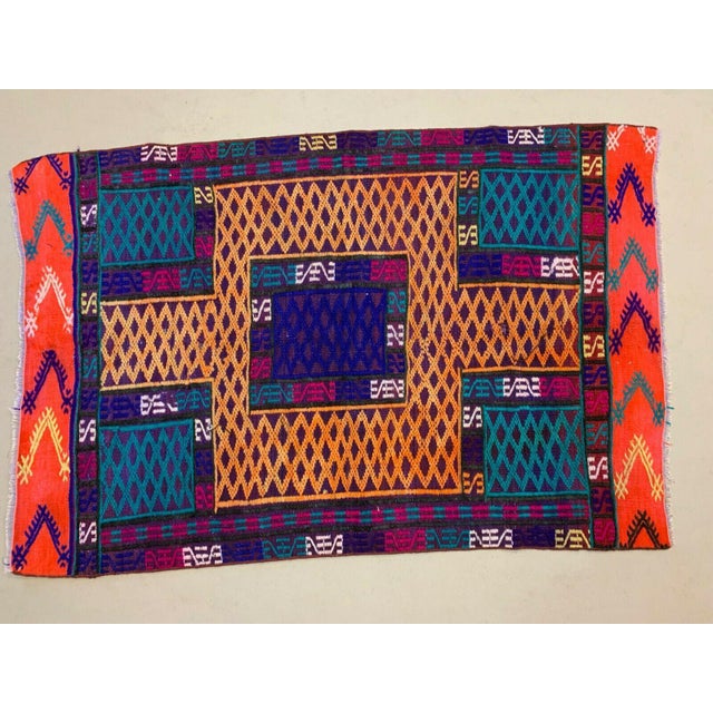 Blue Vintage Turkish Moroccan Colorful Kilim Rug For Sale - Image 8 of 8