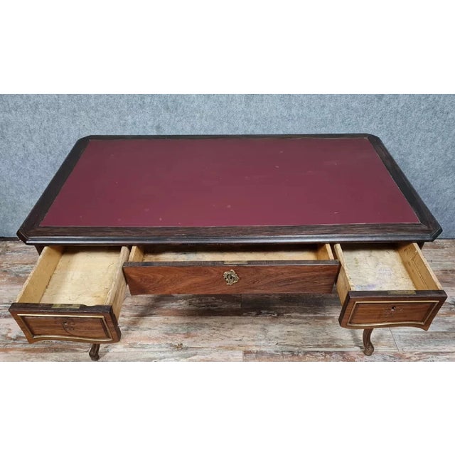 Louis XV Style Double-Sided Desk in Rosewood and Copper Reeds, 1850, in Good conditions. Designed before 1890