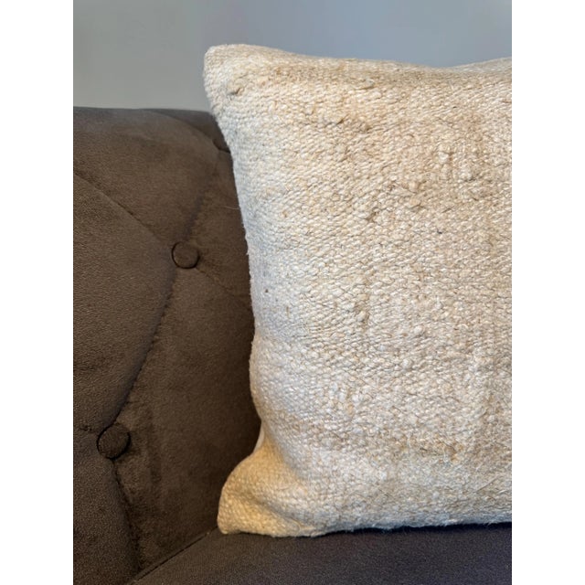 Ivory Textured Hemp Accent Pillow, Cool Silver Ivory Cushion, Handwoven Turkish Anatolian Pillow With Insert, 16x16 In For Sale - Image 8 of 8
