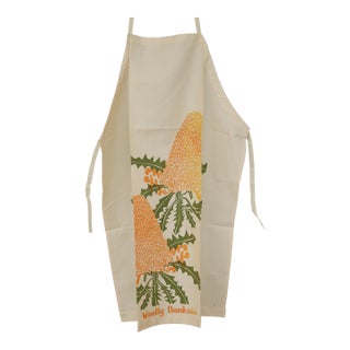 Mid-Century Apron (Never Used) With Screen-Printed Thistle Motif in Warm and Muted Colors (Never Used) For Sale