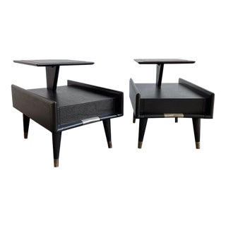 1950s Mid-Century Modern Ebonized Stepped End Tables by Gordon's Furniture - a Pair For Sale