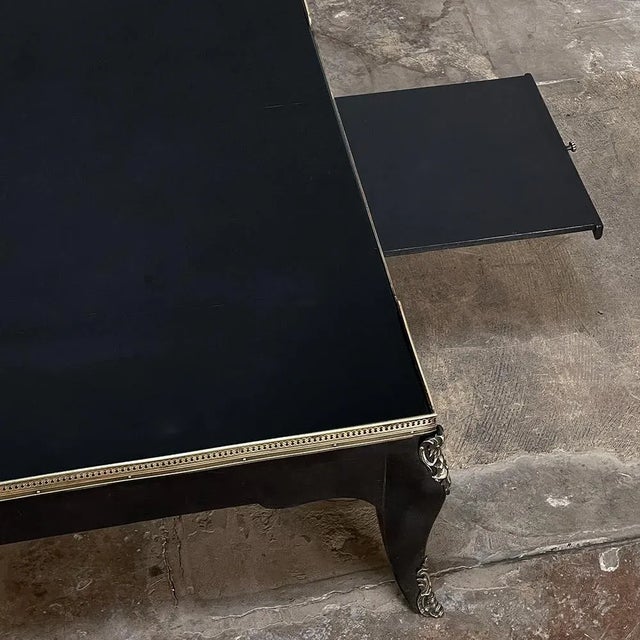 Grand MidCentury French Black Enamel Coffee Table With Glass Top