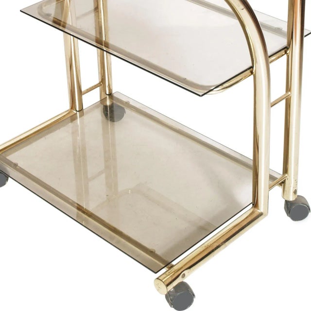 Gilt Brass & Glass Fumè Bar Cart, 1970s For Sale - Image 3 of 9