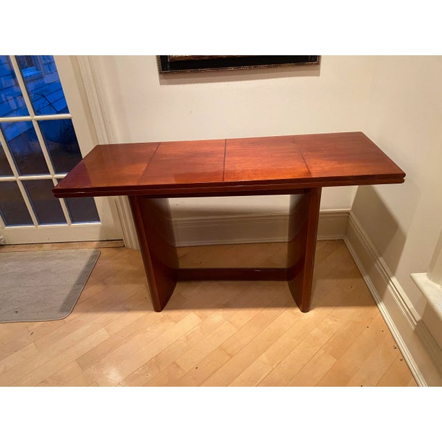 Art Deco Mid 20th Century Mid Century Art Deco Mahogany Console and Convertible Dining Table For Sale - Image 3 of 8
