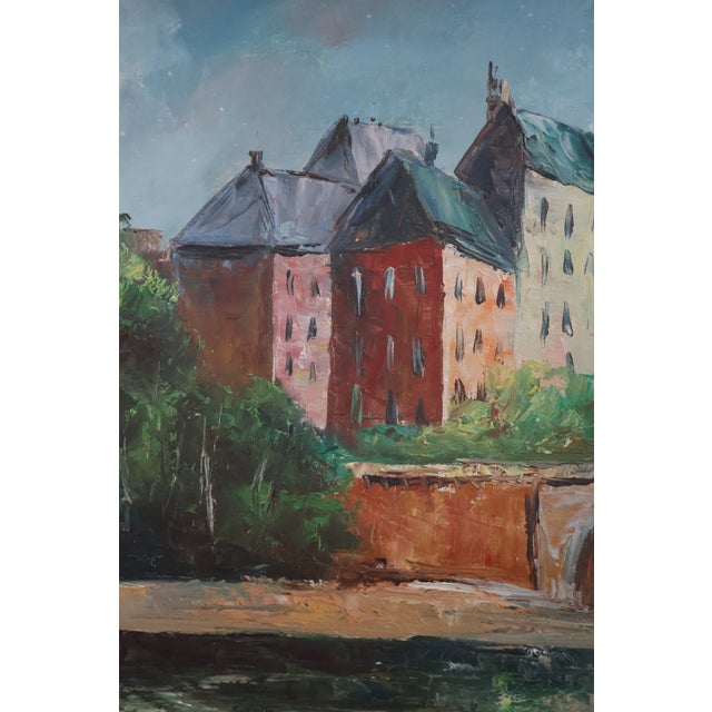 Wood Large Mid-Century Signed v. Dyk Pont Saint-Michel & Notre-Dame Paris Oil Painting For Sale - Image 7 of 18