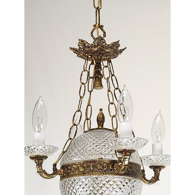Antique 5 Light Baccarat Style Empire Brass Crystal Chandelier ~ Pair Available For Sale In South Bend - Image 6 of 11