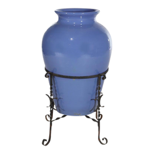 Monumental Antique Arts & Crafts Pottery Oil Jar With Wrought Iron Stand C1920