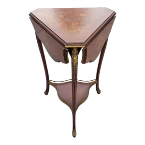 Rococo Style Marquetry Fruitwood & Gilt Metal Mounted Triangular Drop Leaf Table