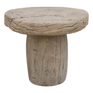Vintage Elm Mill Wheel Table on an Axle Stump Base For Sale
