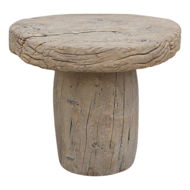 Vintage Elm Mill Wheel Table on an Axle Stump Base For Sale
