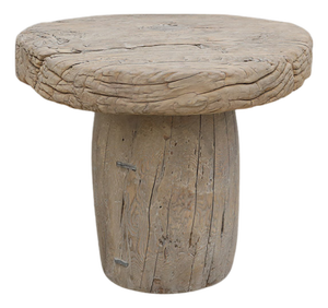 Vintage Elm Mill Wheel Table on an Axle Stump Base