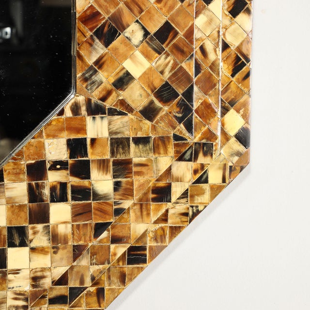 Mid-Century Octagonal Tessellated Penshell Mirror in the Manner of Karl Springer For Sale - Image 9 of 10