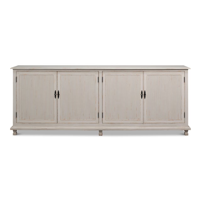 Art Deco Swedish Gustavian Reeded Sideboard in Soft Gray - 95" For Sale - Image 3 of 11