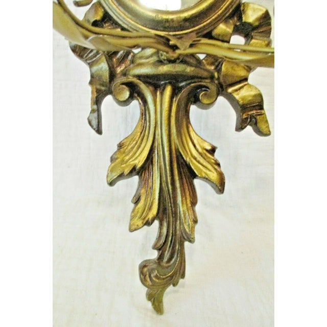 Wood 1960s Vintage Italian Giltwood Bow Top Botanical Decor Mirror Two Candle Wall Sconce For Sale - Image 7 of 11