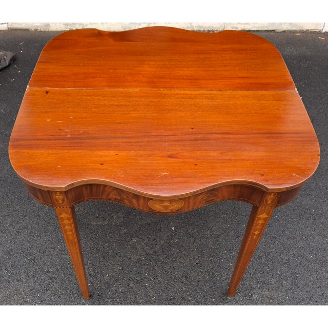 Brown Pair of 19th Century Federal Satinwood Inlaid Mahogany Fold Top Card or Console Tables For Sale - Image 8 of 15