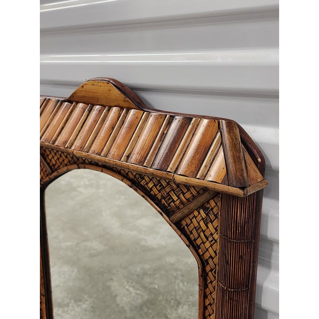 Vintage Bamboo & Rattan Pagoda Mirror For Sale In New York - Image 6 of 12
