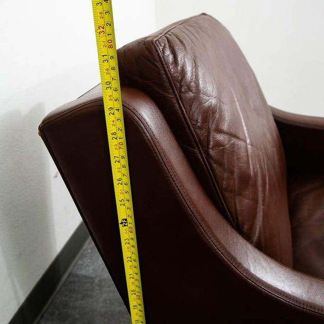 Mid Century Danish Modern Lounge Chair Brown Leather Arm Denmark MCM Armchair For Sale - Image 10 of 11
