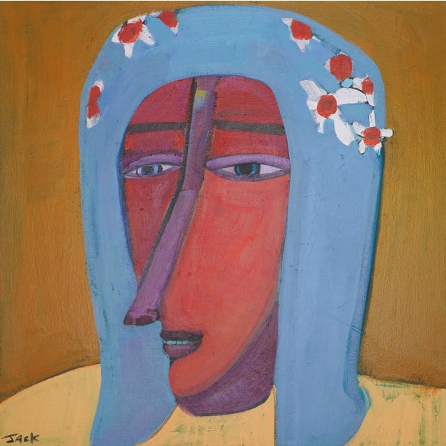 30"x30", Acrylic on canvas. Framed in a white floater frame. Framed dimensions: 31.5"x31.5"x2.25". Ready to hang....