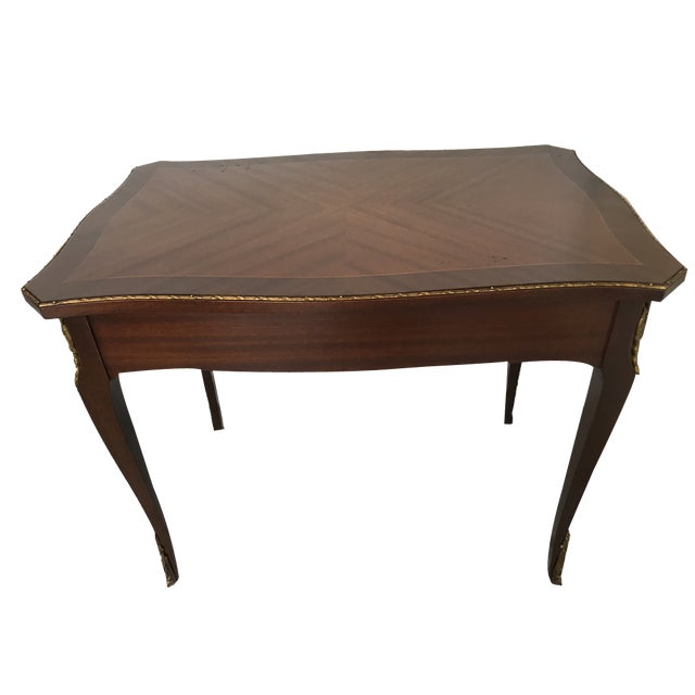Walnut Table with Brass Appliqués, 1970s, 1960s For Sale