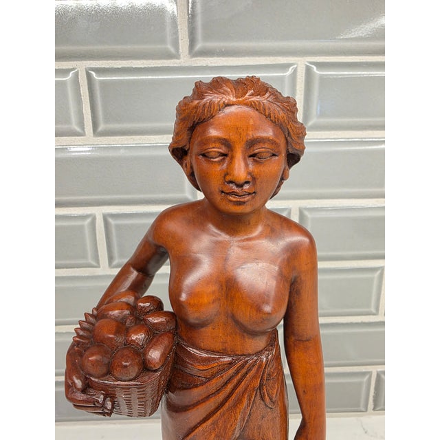 Wood Mid-Century Balinese Art Deco Hardwood Harvest Maiden Sculpture by A. Fatimah For Sale - Image 7 of 12