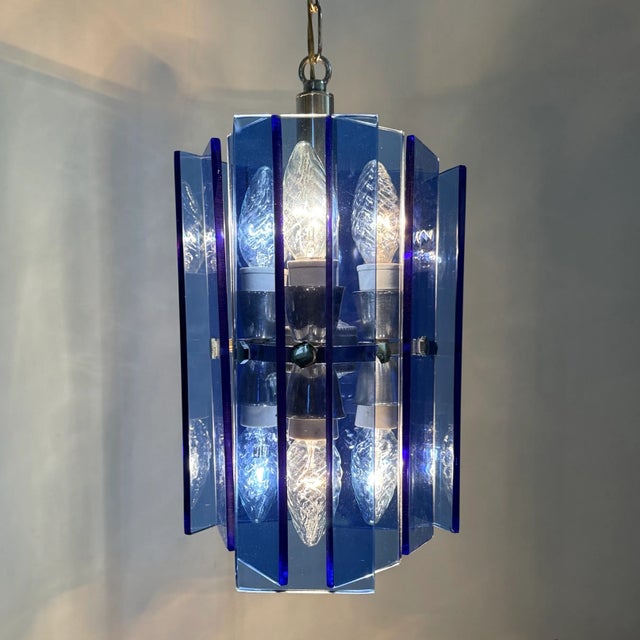 Blue Glass Hanging Lamp from Veca, Italy, 1970s For Sale - Image 18 of 18