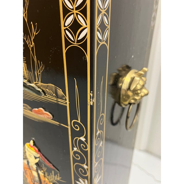 Vintage Chinoiserie Black Lacquer and Soap Stone Maiden Umbrella Stand For Sale - Image 15 of 18
