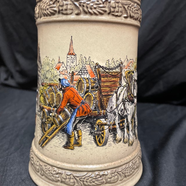 Early 20th Century Classically-Decorated German Beer Stein With Ornamented Pewter Lid For Sale - Image 9 of 11