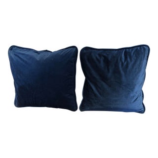 Navy Blue Velvet Pillows- a Pair For Sale
