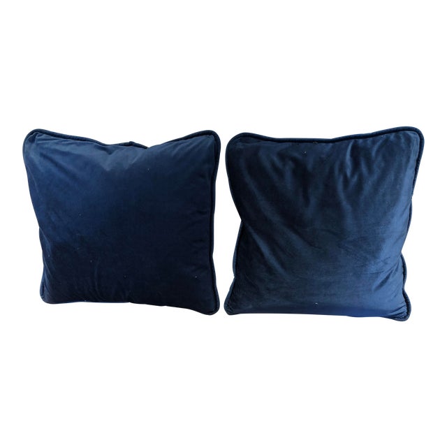 Navy Blue Velvet Pillows- a Pair For Sale