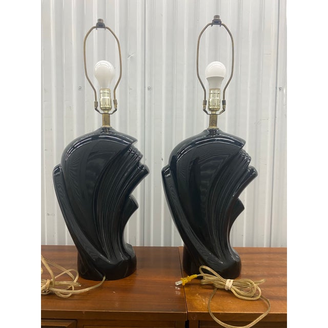 Black 1980s Art-Deco Style Lamps a Pair . For Sale - Image 8 of 12