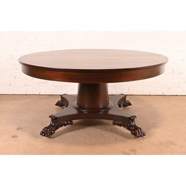 R. J. Horner Style Antique Victorian Mahogany Pedestal Extension Dining Table With Lion Paw Feet, Newly Refinished For Sale - Image 13 of 14