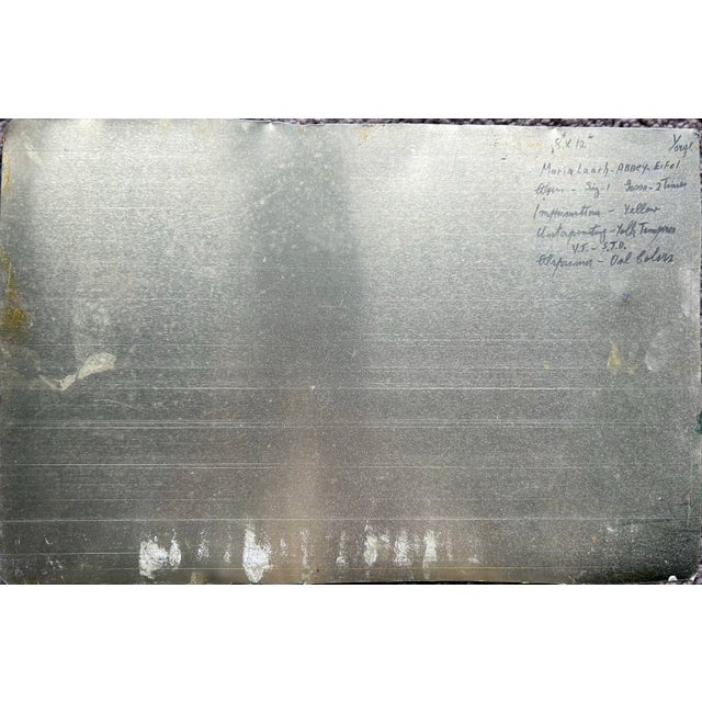 1970s Vintage 1976 Original Landscape Oil Painting of Maria Laach Abby in Germany ~ on Metal Panel For Sale - Image 5 of 6