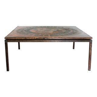 Mid-Century Modern Copper and Wood Coffee Table, 1960s For Sale