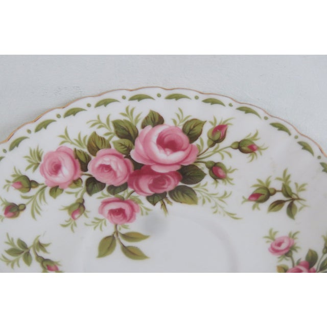 English Mid 20th Century Royal Albert Flower of the Month Series Pink June Roses Bone China Saucer For Sale - Image 3 of 7