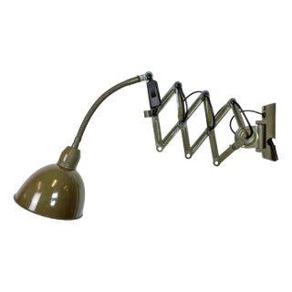 Industrial Green Military Gooseneck Scissor Wall Lamp from Elektroinstala, 1960s For Sale