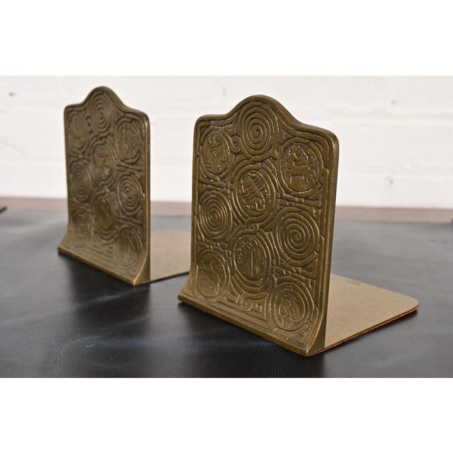 Tiffany Studios New York Bronze Doré Zodiac Bookends, Circa 1910 For Sale In South Bend - Image 6 of 12