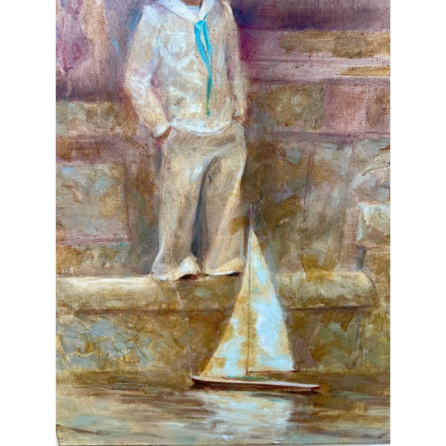 Richard Judson Zolan, Large American Impressionist Painting Sailor Girl with Toy Boat Richard Zolan For Sale - Image 12 of 16