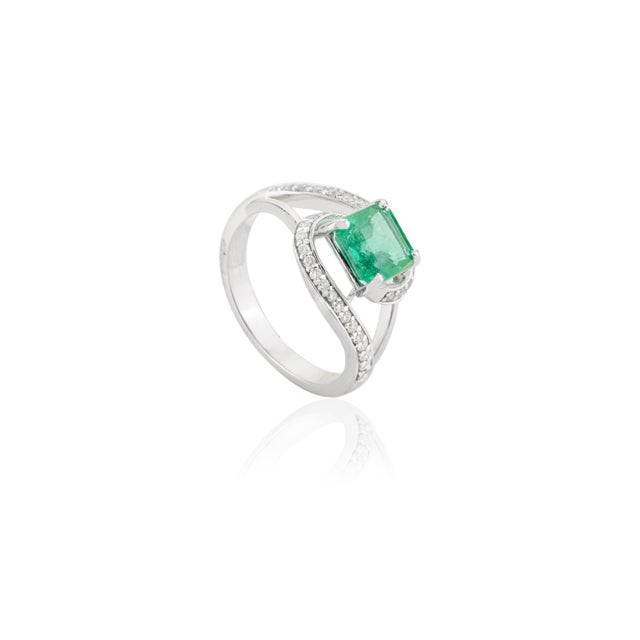 Not Yet Made - Made To Order Square Cut Emerald Ring Embellished With Diamond Size 6.5 For Sale - Image 5 of 12