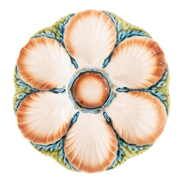 Antique French Sarreguemines Majolica Oyster Plate, Circa 1870 For Sale