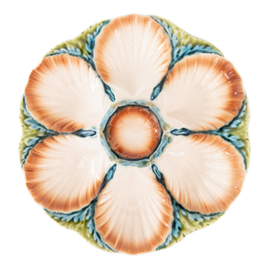 Antique French Sarreguemines Majolica Oyster Plate, Circa 1870