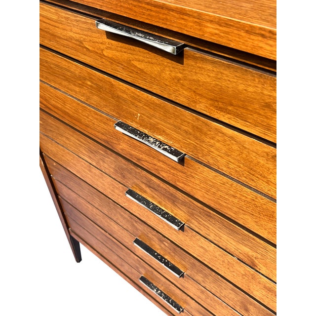 Mid-Century Modern Vintage Mid Century Modern Tall Highboy Dresser by Lane in Tuxedo Design, Attributed For Sale - Image 3 of 9