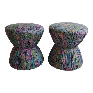 Post Modern Hourglass Fabric Poufs Ottomans - a Pair For Sale