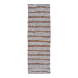 Turkish Vintage Kilim Runner in Gray and Brown Stripes 2’6 X 8’4 For Sale