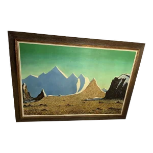 Emile Walters Signed Large Futuristic Landscape Oil on Canvas Painting