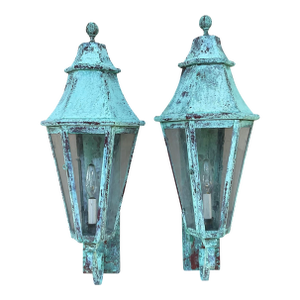 Pair of Large Solid Copper Architectural Wall Lantern