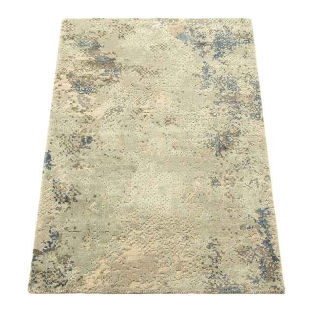 2010s Rug & Kilim’s Gift-Size Abstract Rug in Cream and Blue All Over Pattern For Sale - Image 5 of 8