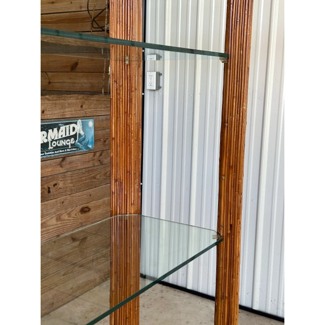 Mid-Century Modern Monumental Vintage Pencil Rattan Waterfall Étagère With Glass Shelves For Sale - Image 3 of 12