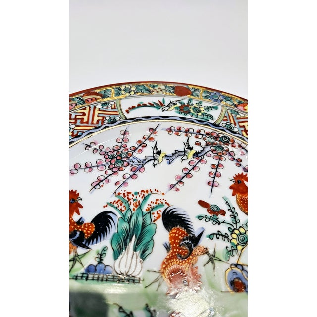 Vintage Decorate Famille Plate Guangcai Cantonese Painting Roosters Porcelain Plate For Sale - Image 4 of 10