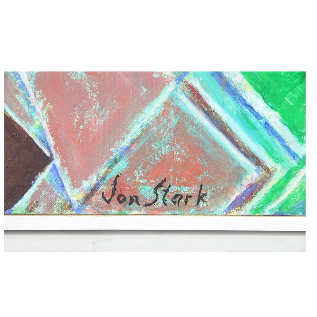 Wood Abstract Expressionist Geometric Oil Painting on Canvas, Framed, Signed Jon Stark, 1992-1996 For Sale - Image 7 of 9